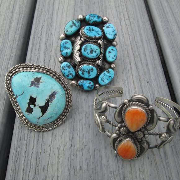 Early Old Navajo Sterling Silver & Genuine Sleeping Beauty TURQUOISE Ring - Picture 4 of 7